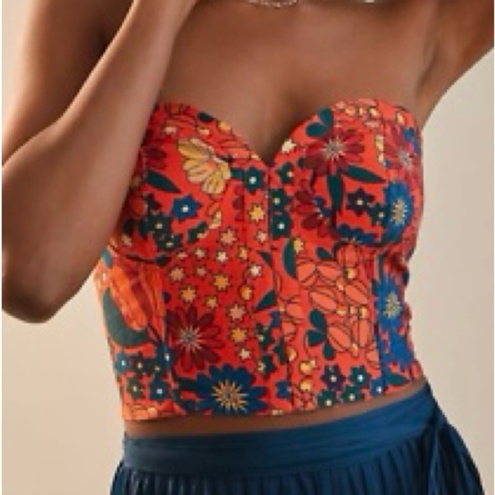 Farm Rio X Anthropologie Linen Corset Top